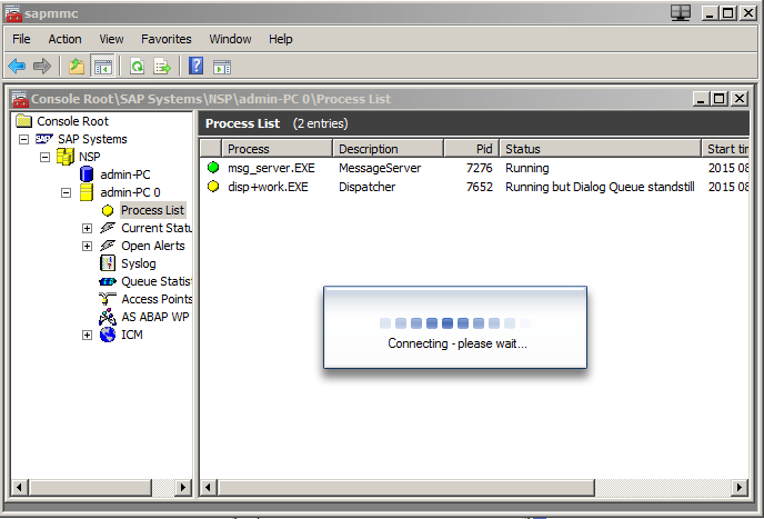 Problem starting SAP server - SAP console while logging into system via SAP GUI