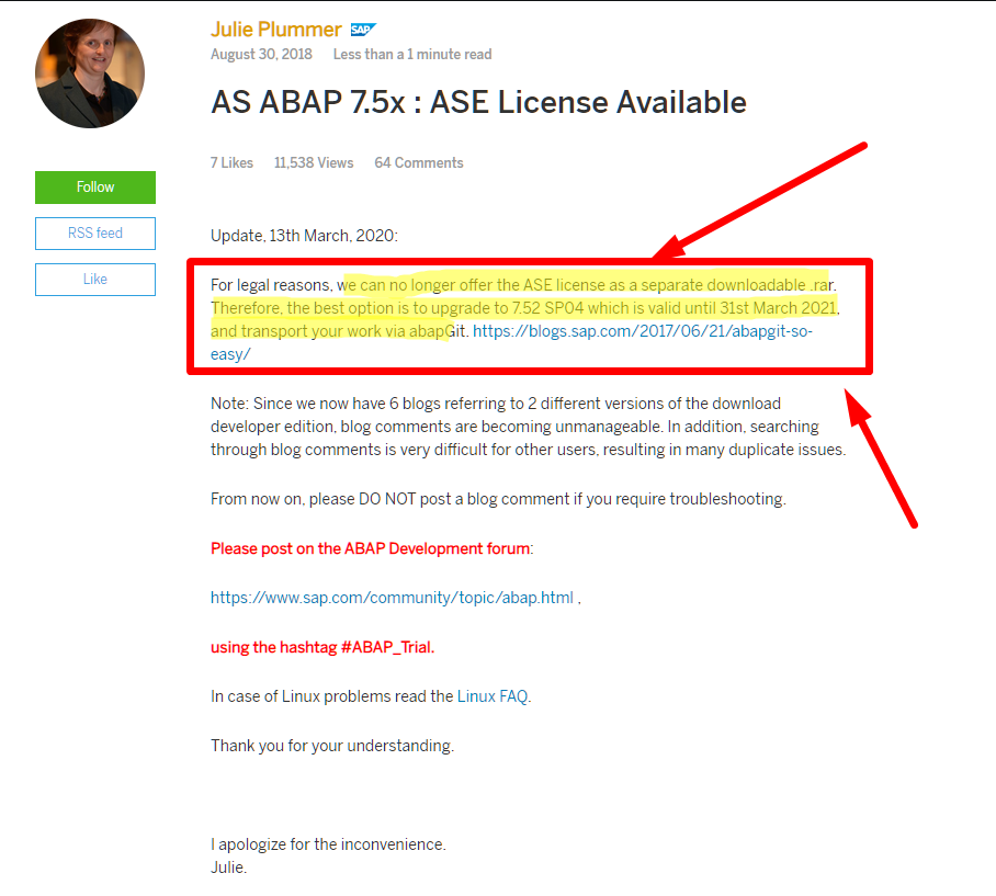 AS ABAP 7.50: ASE License Expiring March 31st