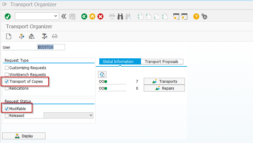 sap change request table