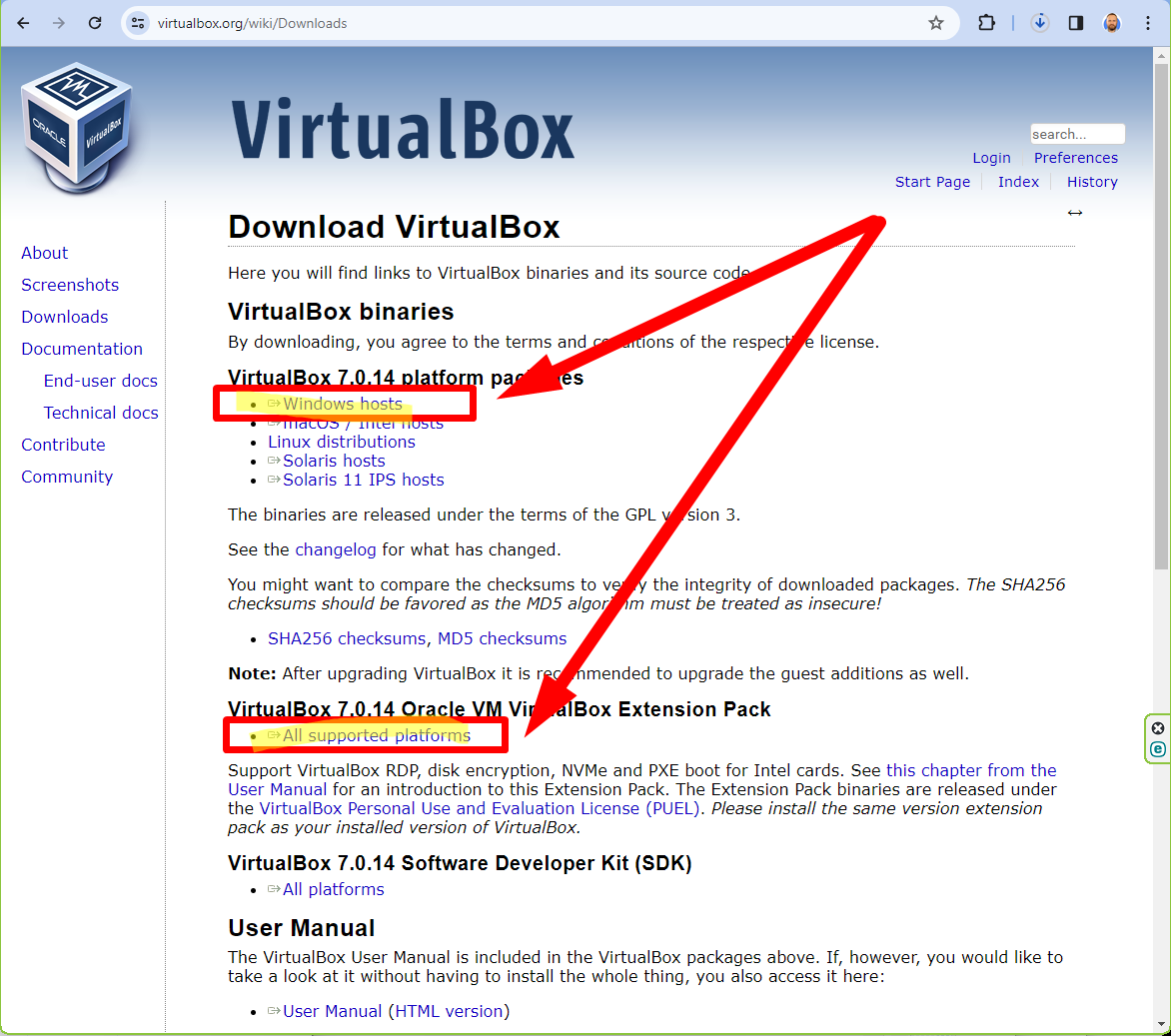Download Virtualbox + Virtualbox Extensions