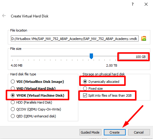 VirtualBox - Create Virtual Hard Disk - Preparation to Install SAP Software