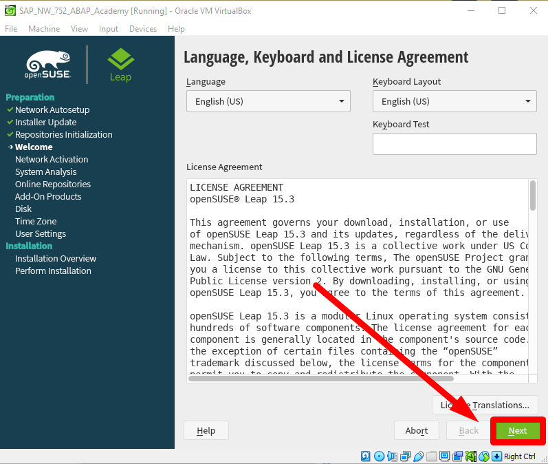  SAP Installation Guide - Language, Keyboard and License Agreement