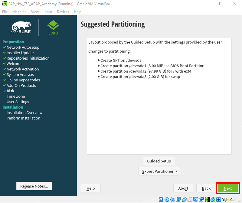 SAP Installation Guide - Suggested Partitioning