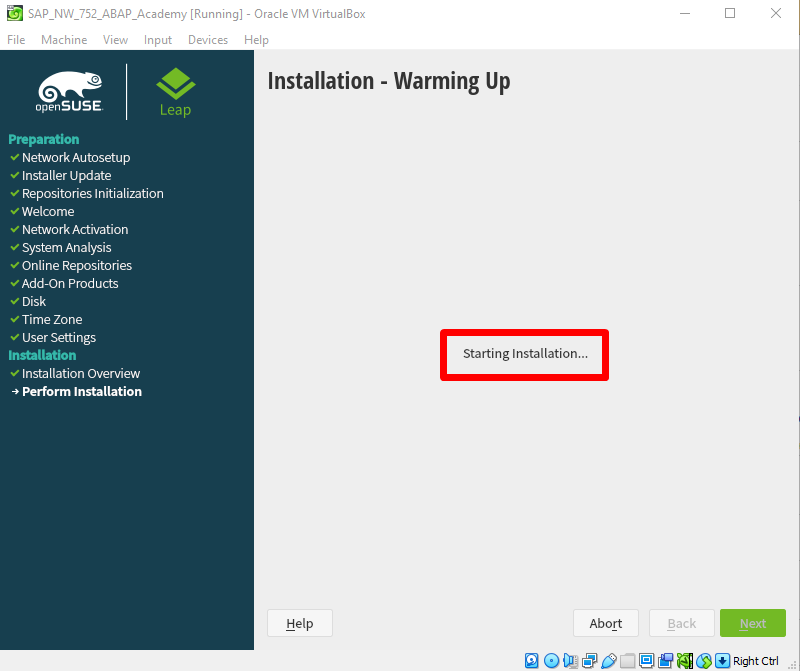 SAP Installation Guide - Installation - Warming Up
