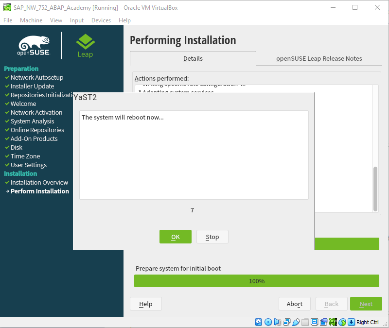 SAP Installation Guide - Performing Installation - Reboot Now