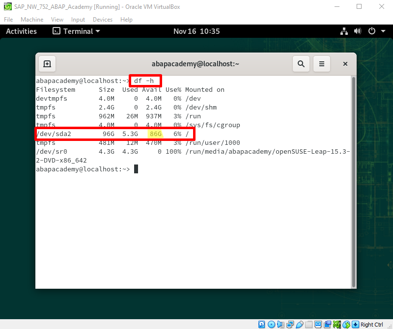 SAP Installation Guide - Space Availability